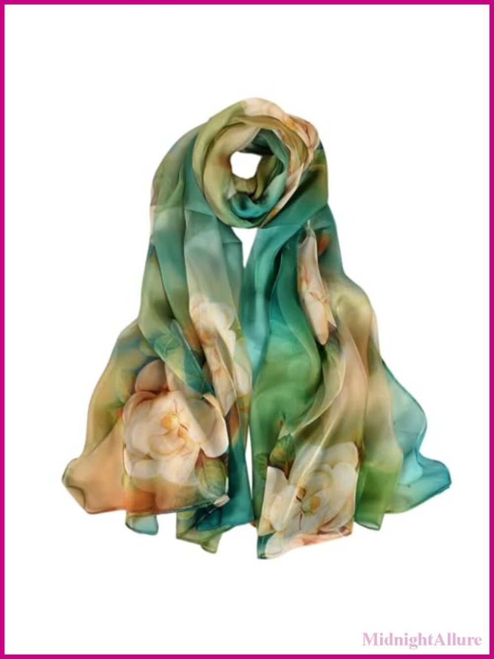 100% Mulberry Silk Chiffon Scarf 78x43 Long Shawl Wrap Floral Lightweight